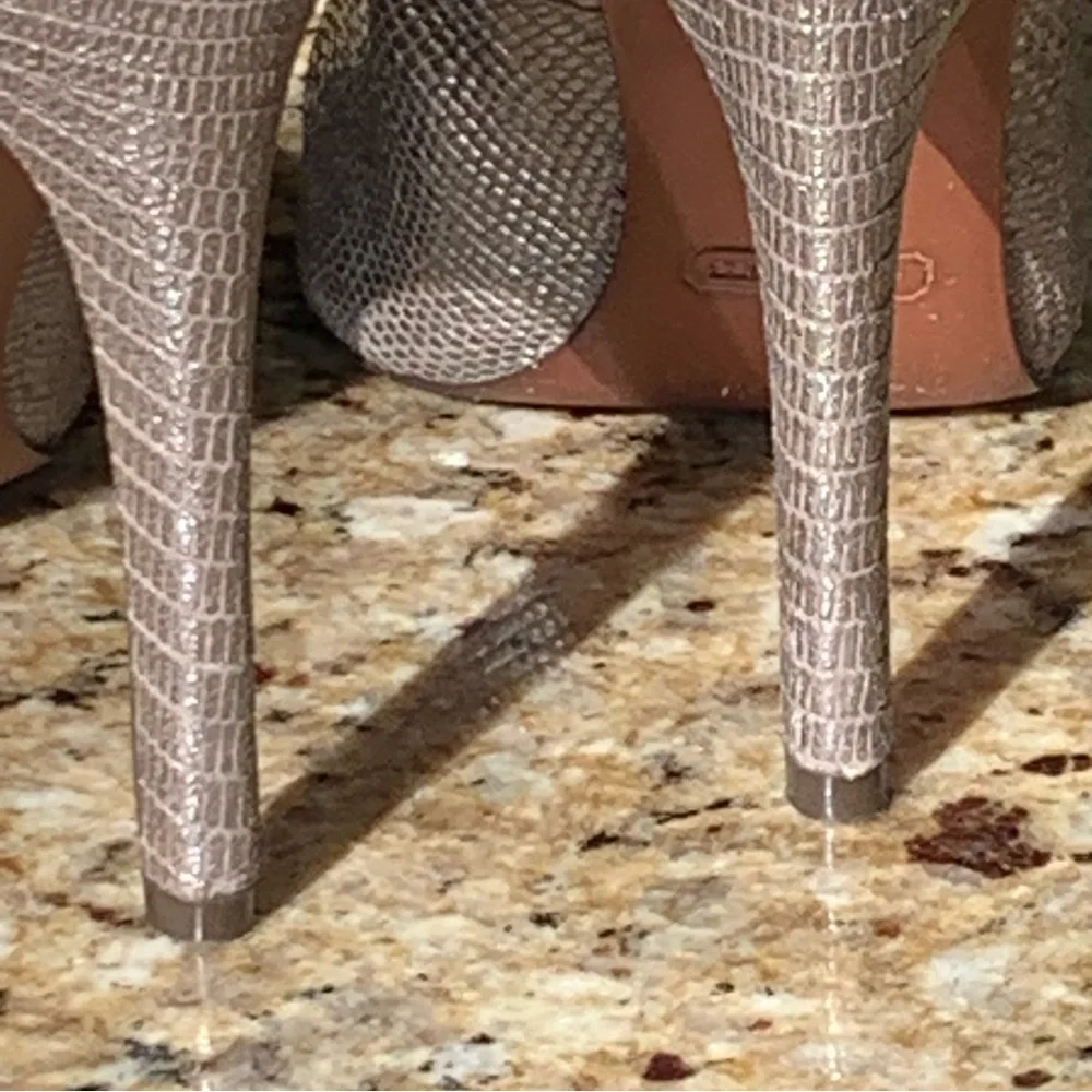Coach Shimmery Silver Textured Pointed-Toe Pumps